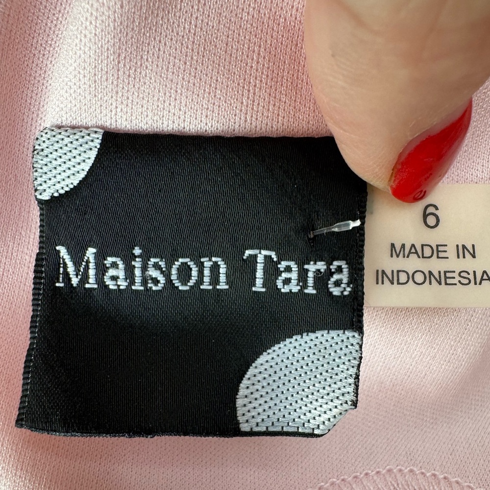 Maison Tara V Neck Pink Watercolor Floral Maxi Dress with Bow Straps size 6 $148 - Picture 13 of 16